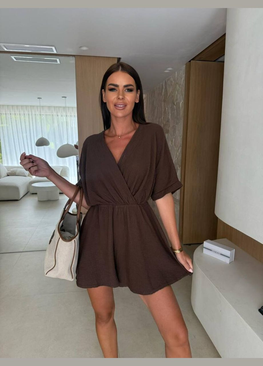 Муслиновый летний комбинезон в шоколадном цвете No Brand 351-2 однотонный коричневый