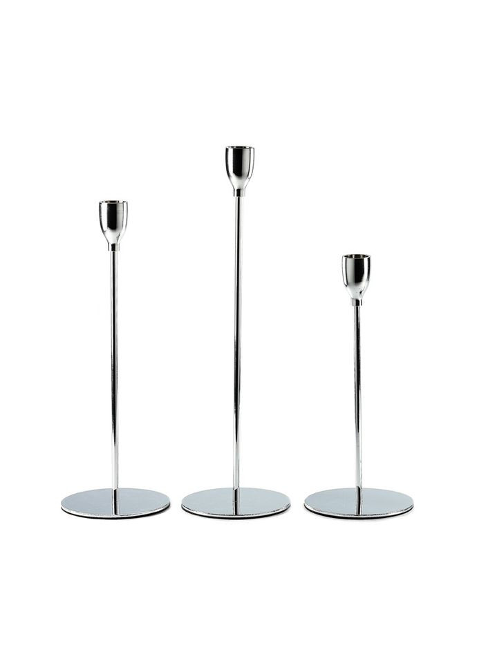 Підсвічник святковий REMY-DEСOR металевий Гамлет срібного кольору для тонкої свічки висота 23 см REMY-DECOR (367196052)