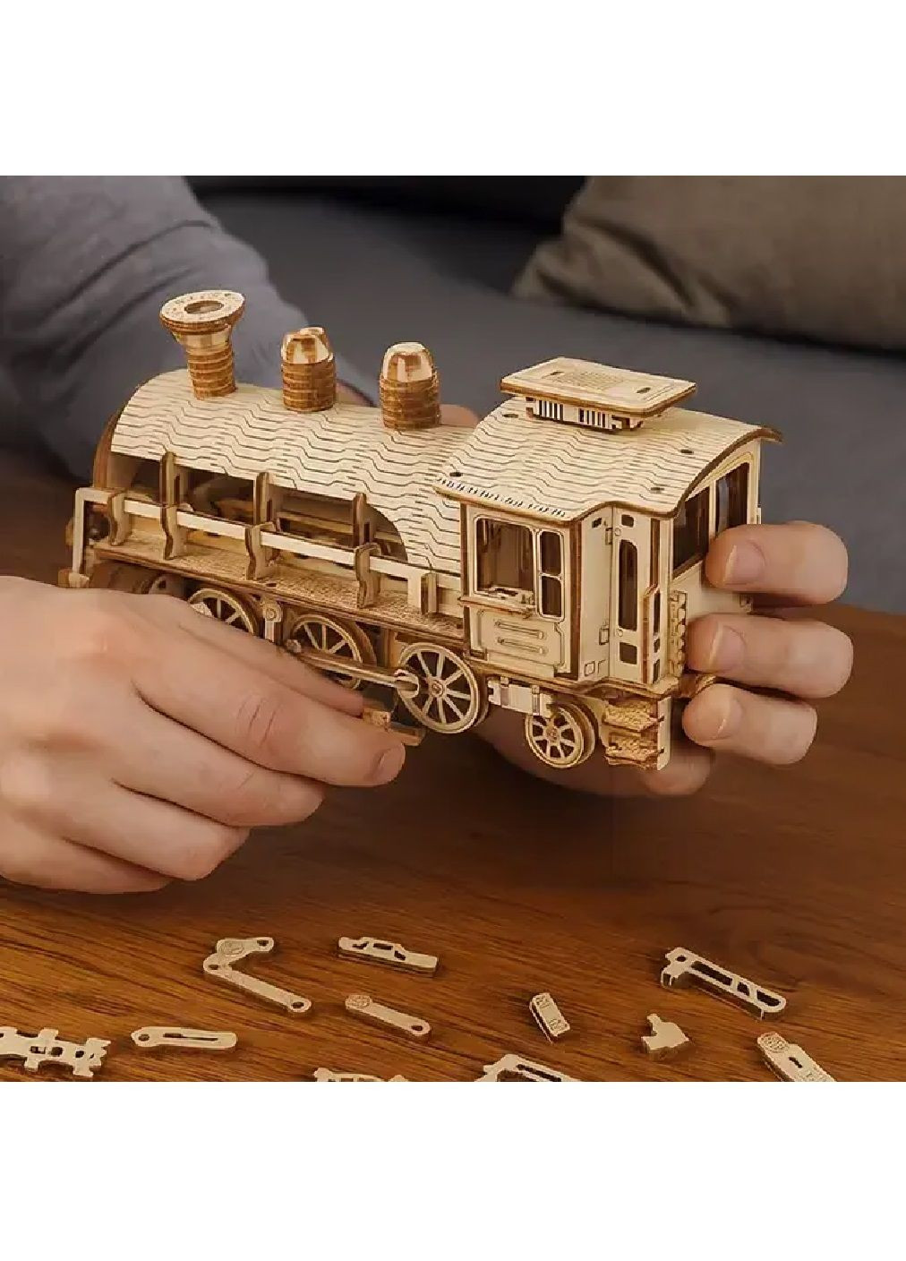 Деревянный конструктор 3D пазл для детей от 12 лет 282 элемента 31x8x7 см (481383-Prob) Локомотив с тендером Unbranded (361306304)