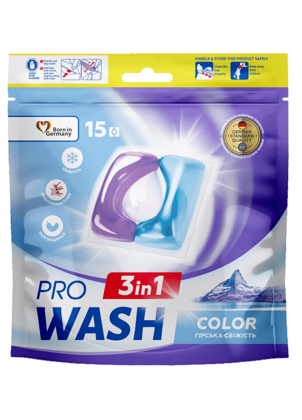 Засіб для прання у вигляді капсул "Гірська свіжість" 15 шт (DOYPACK) Pro Wash (296207187)