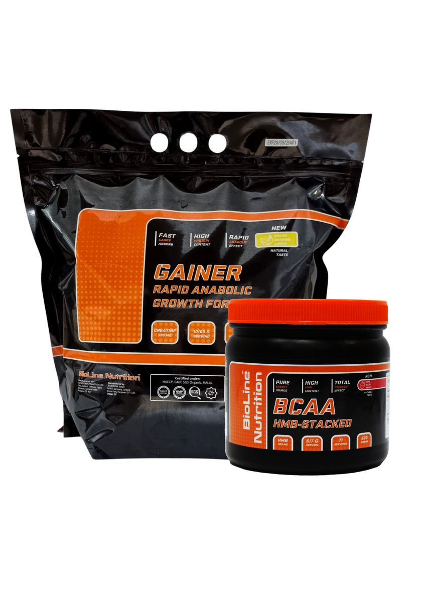 Набір: Гейнер 3 кг смак банан + BCAA 500 г (Німеччина) BioLine Nutrition (369769915)
