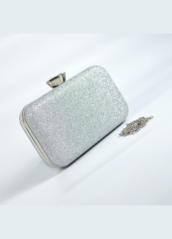 Срібляста маленька вечірня сумка клатч бокс з блискітками міні сумочка випускна на ланцюжку No Brand (293942346)