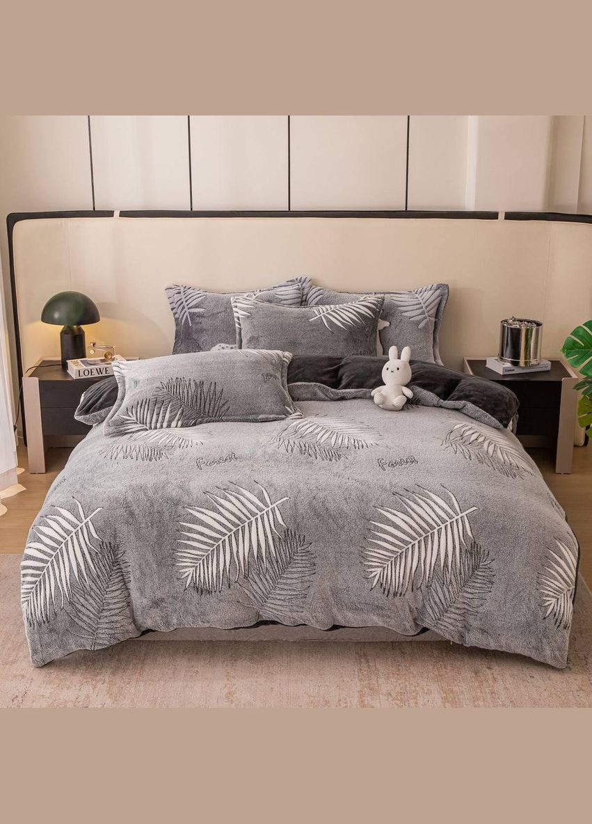 Постільна білизна велюр плюшева тепла Полуторний Сірий (П4К-mur-kid-plush-004) No Brand (308754598)