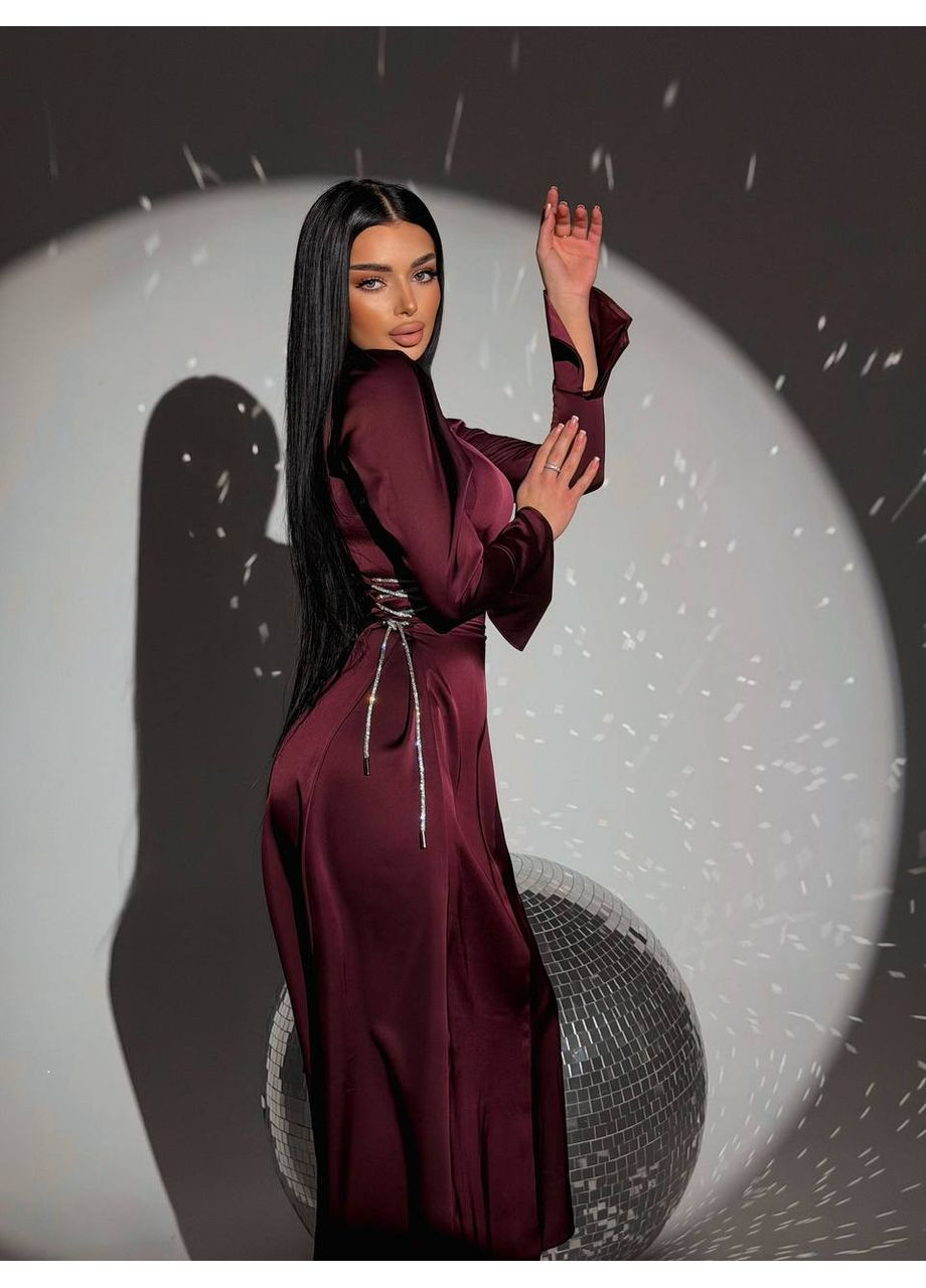 Бордова святковий жіноча шовкова сукня – заміри в описі силуетна DK/DL Мода без кордонів однотонна