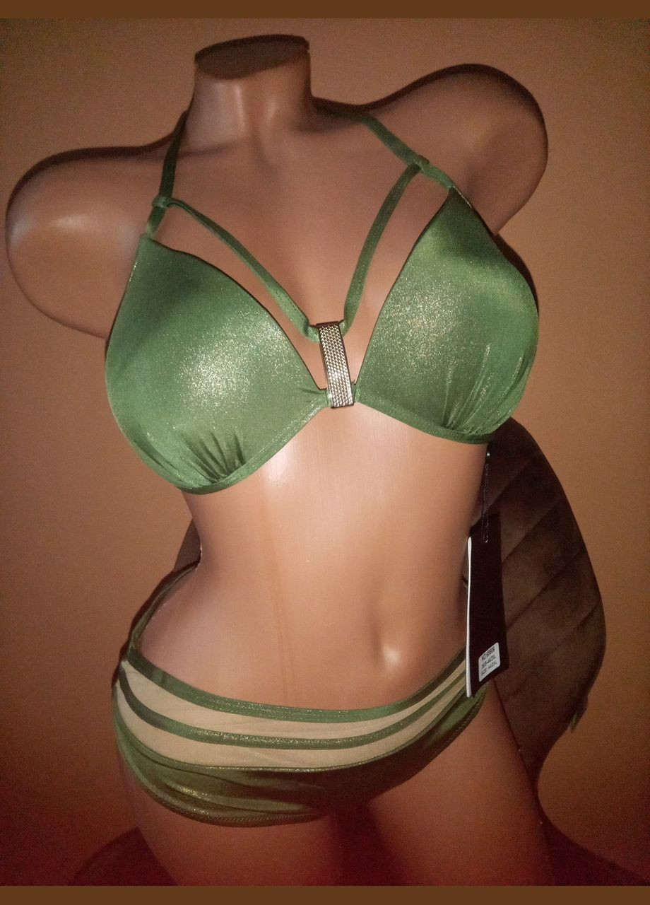 Зеленый летний женский купальник зелено-золотистого цвета. FUBA