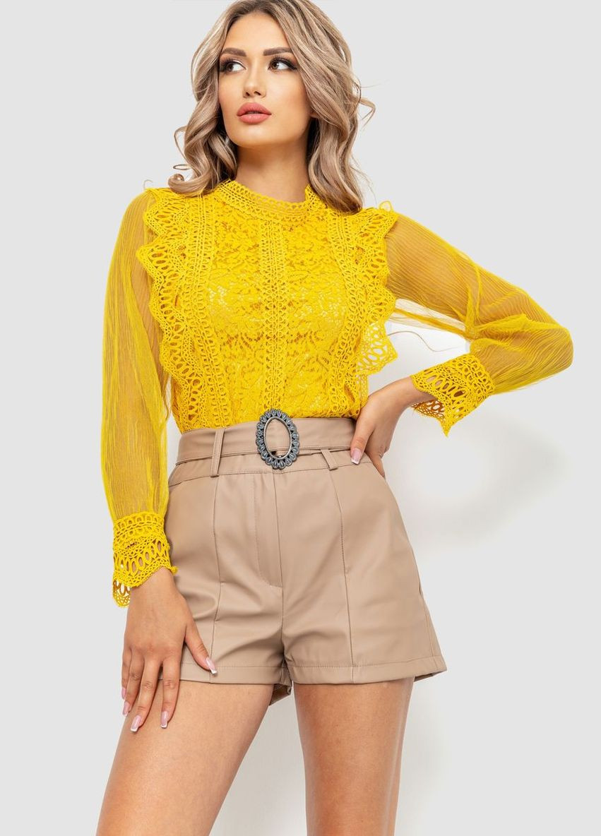 Горчичная демисезонная блуза женская гипюровая классическая, цвет горчичный, Ager