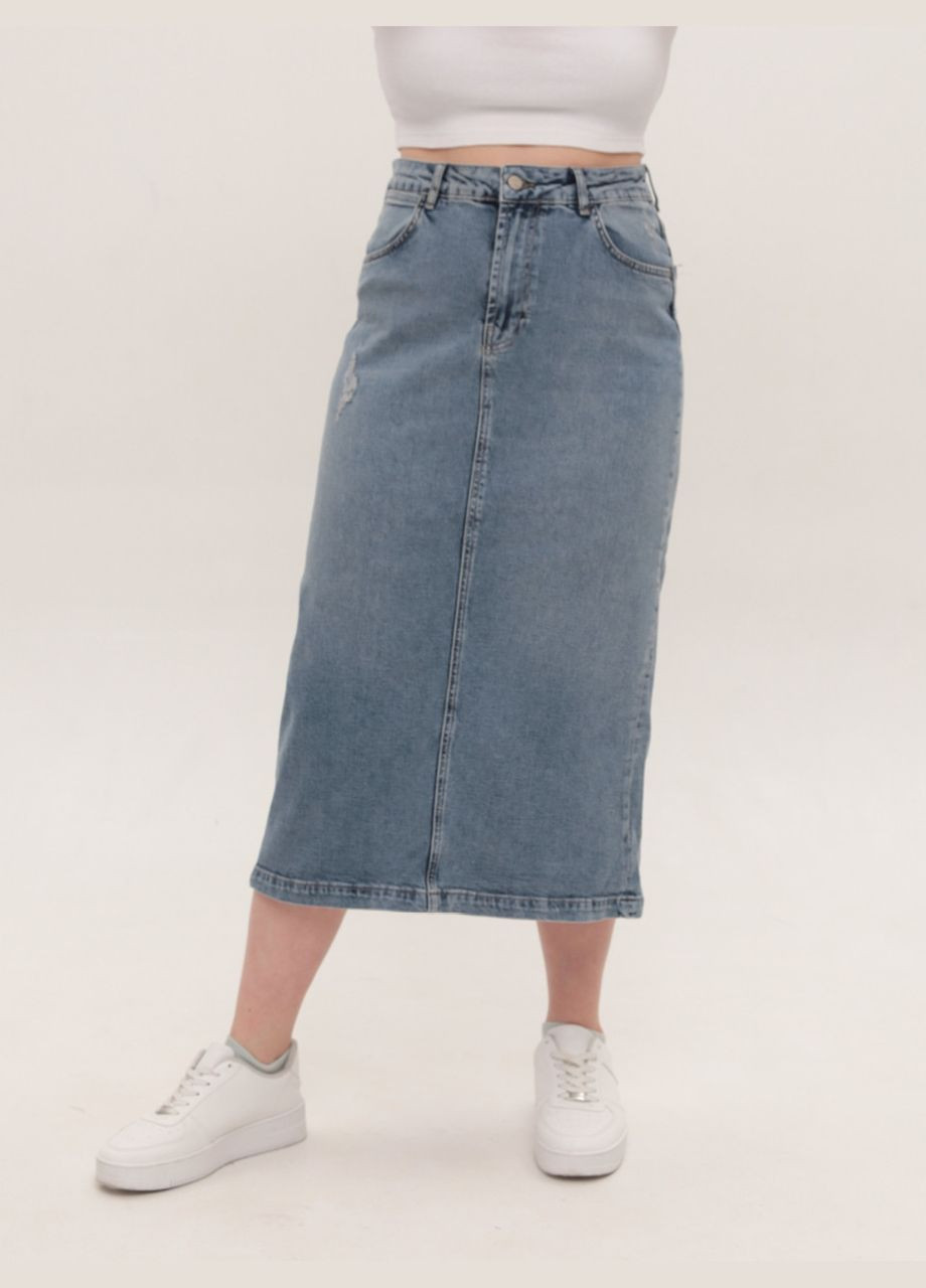 Спідниця жіноча джинсова довга блакитна зі стрейчем Cracpot Пряма (329854066)