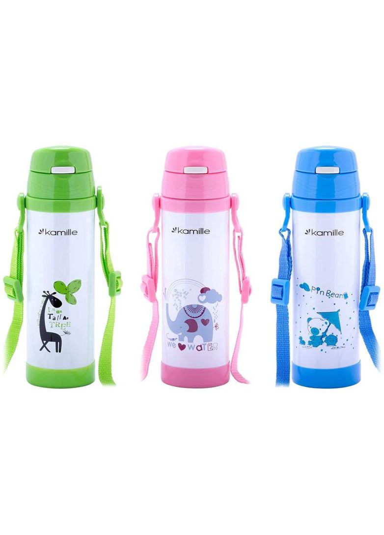 Термос дитячий Зоопарк 500мл із нержавіючої сталі для напоїв з трубочкою для дітей Kamille (368981730)