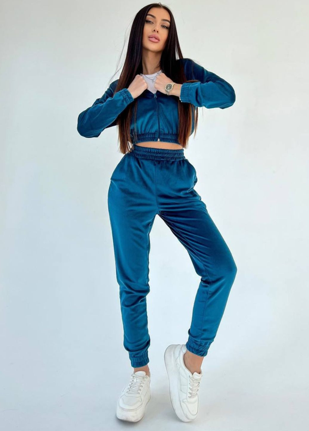 Базовый повседневный велюровый костюм двойка: укороченный худые + брюки Allthings (321994116)