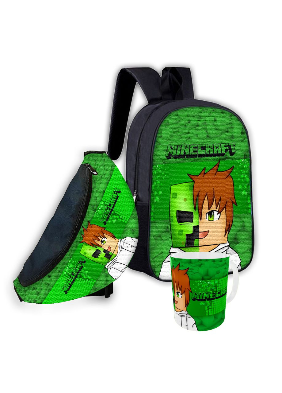 Набор детский Майнкрафт Крипер "Minecraft" рюкзак 36х27см сумка-бананка, кружка с принтом для мальчика (1782) No Brand (326416509)