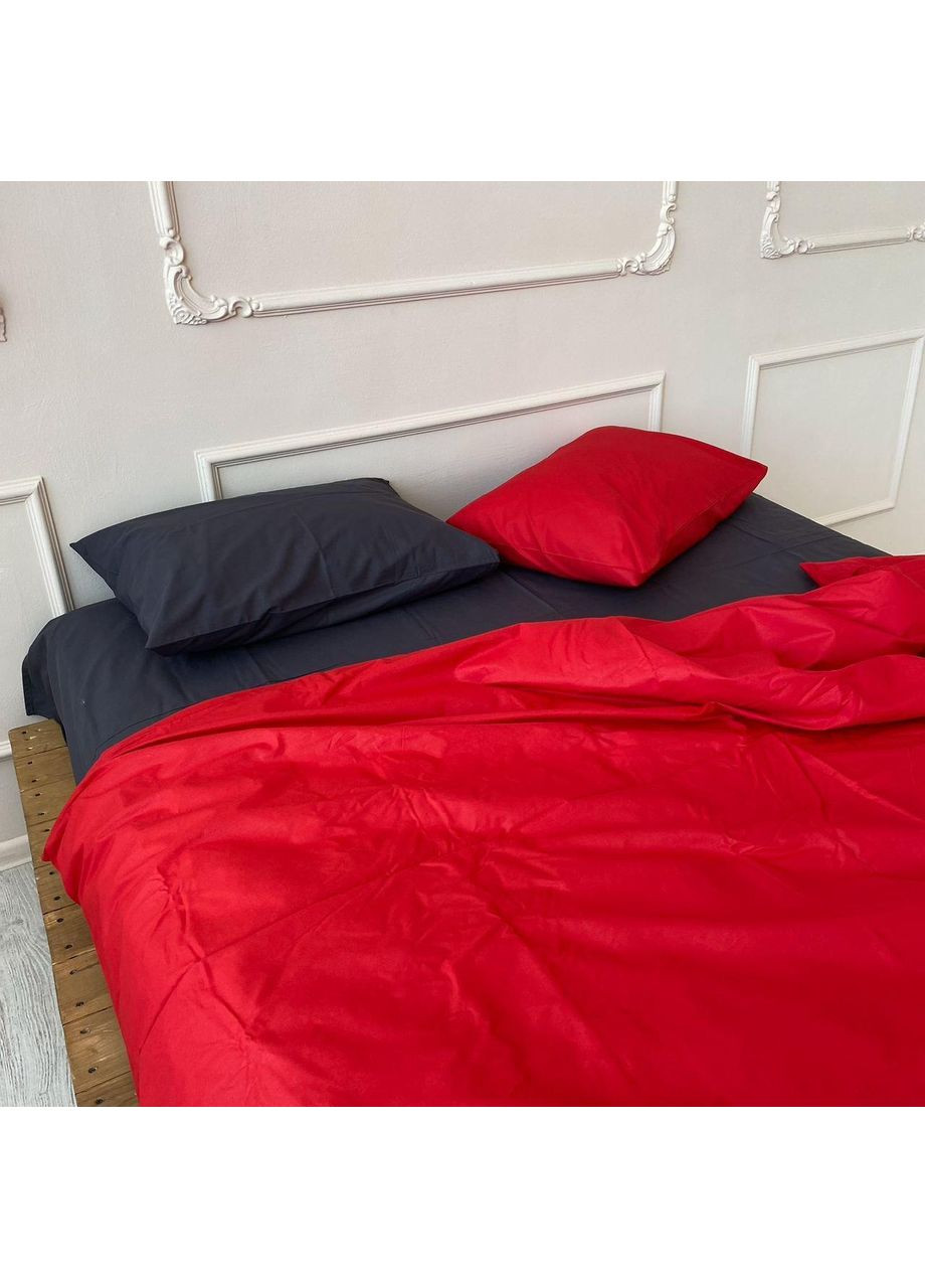 Постільна білизна Червоний + графіт, ранфорс Полуторний розмір, наволочки 50/70 No Brand (364219156)