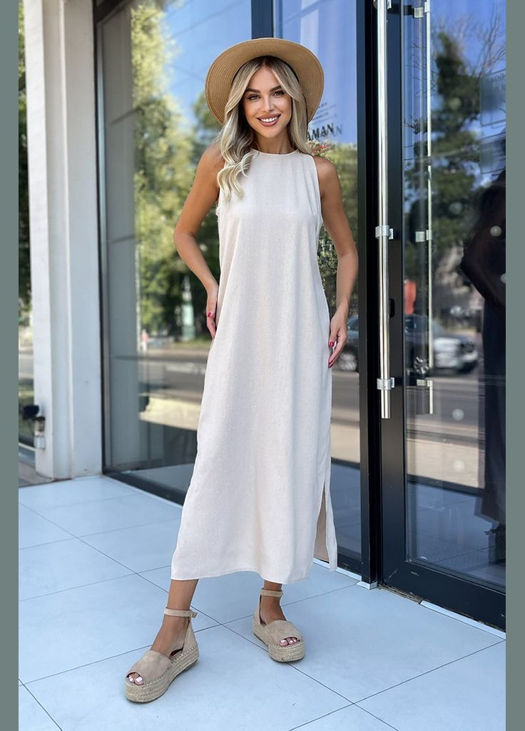 Бежевое повседневный, кэжуал, вечернее платье Zemal однотонное