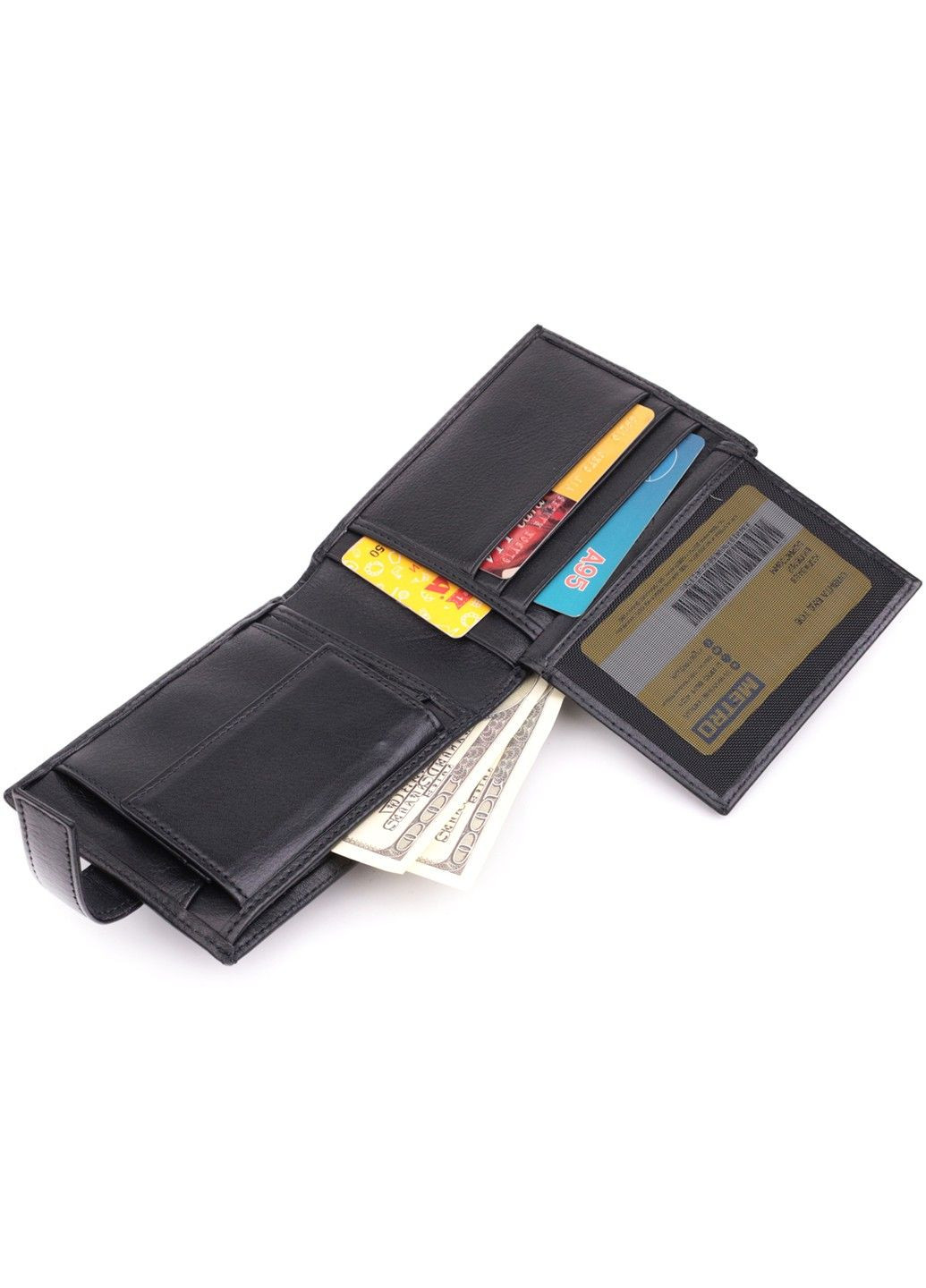 Місткий чоловічий гаманець з натуральної шкіри 22861 Чорний Bond (315634432)