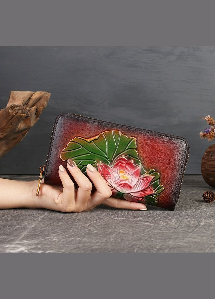 Кошелек женский клатч из натуральной кожи коричневый модный с цветами Me 9735 (336550968)