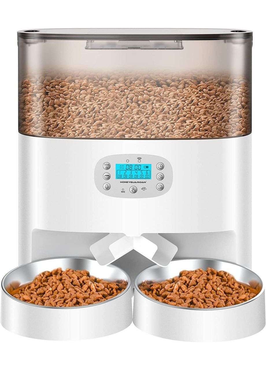 Автоматична годівниця для кішок і собак S56D 5.6L WIFI на 2 миски, смарт годівниця для тварин Білий HONEYGUARIDAN (299915566)