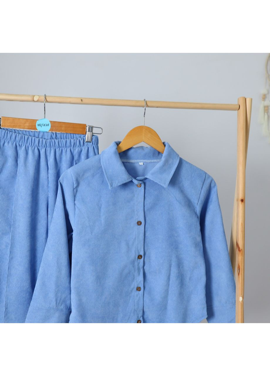 Блакитний демісезонний святковий вельветовий костюм сорочка+штани для хлопчика блакитного кольору з сорочкою, брючний No Brand