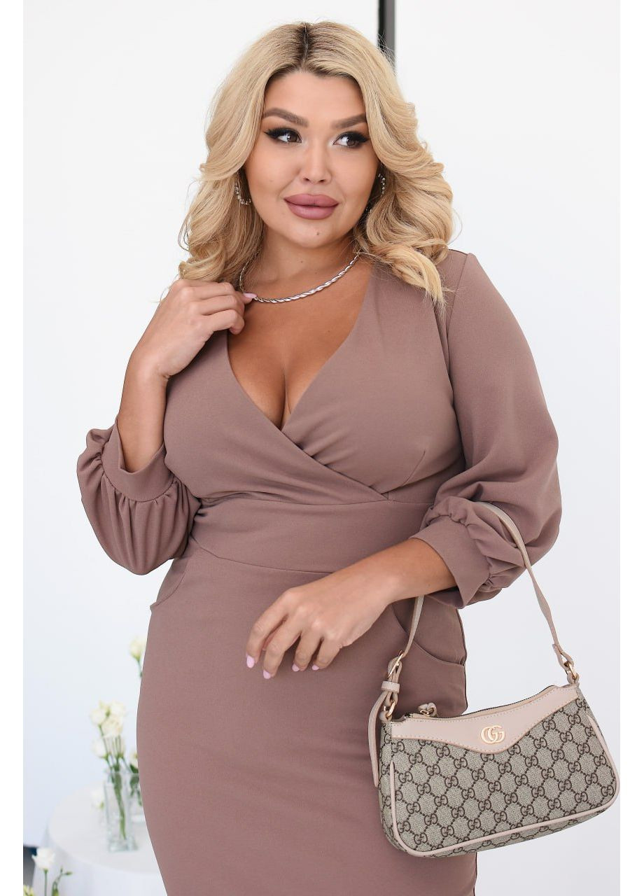 Темно-бежевое праздничный, вечернее, деловое платье Україна однотонное