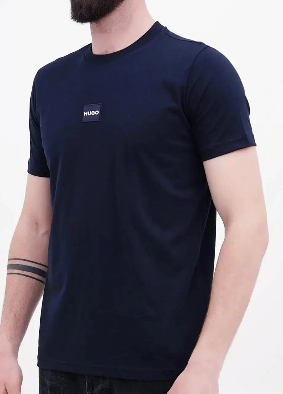 Темно-синяя футболка мужская с коротким рукавом Hugo Boss Logo Label Patch