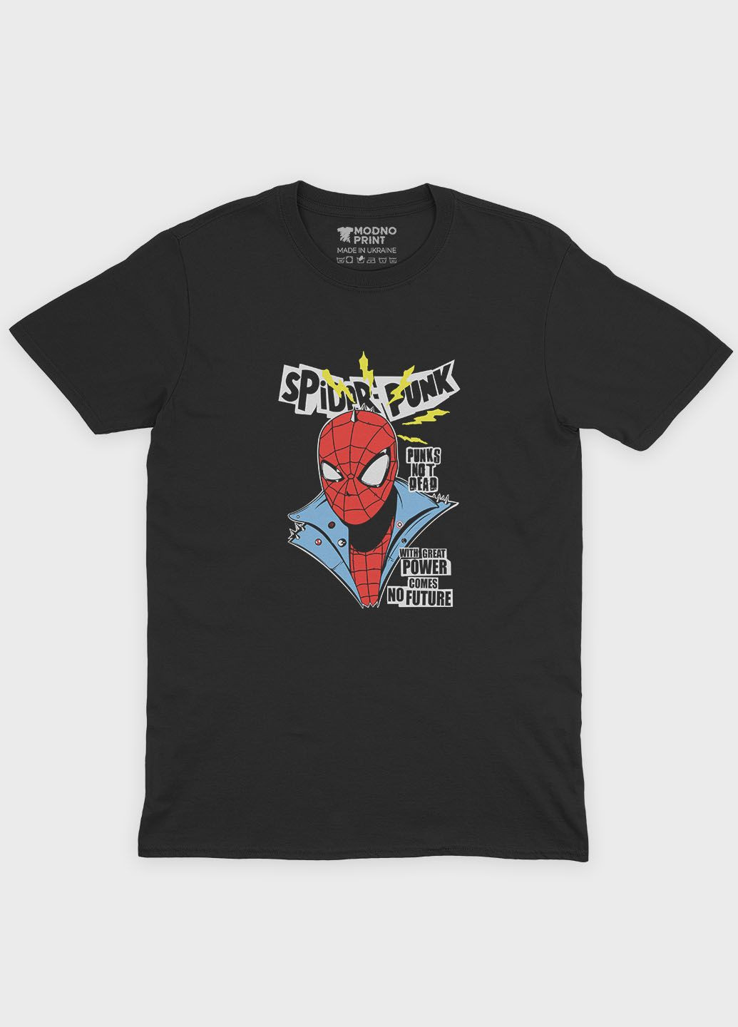 Чорна чоловіча футболка з принтом супергероя - людина-павук (ts001-1-bl-006-014-017) Modno
