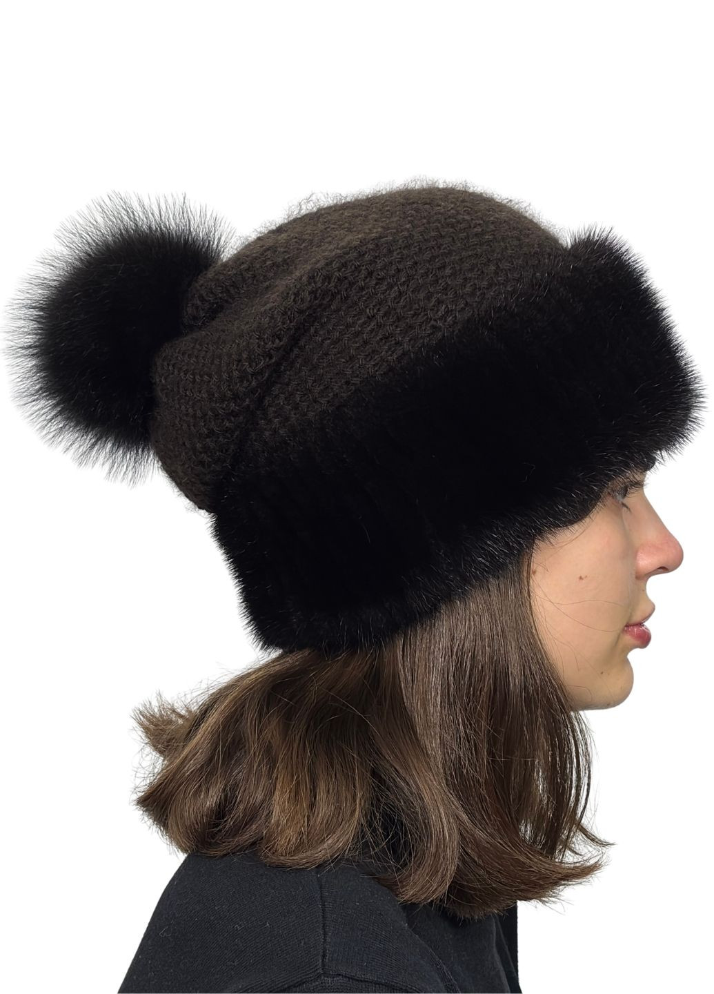Женская зимняя норковая вязаная шапка с бубоном Меховой Стиль Соты (199007419)
