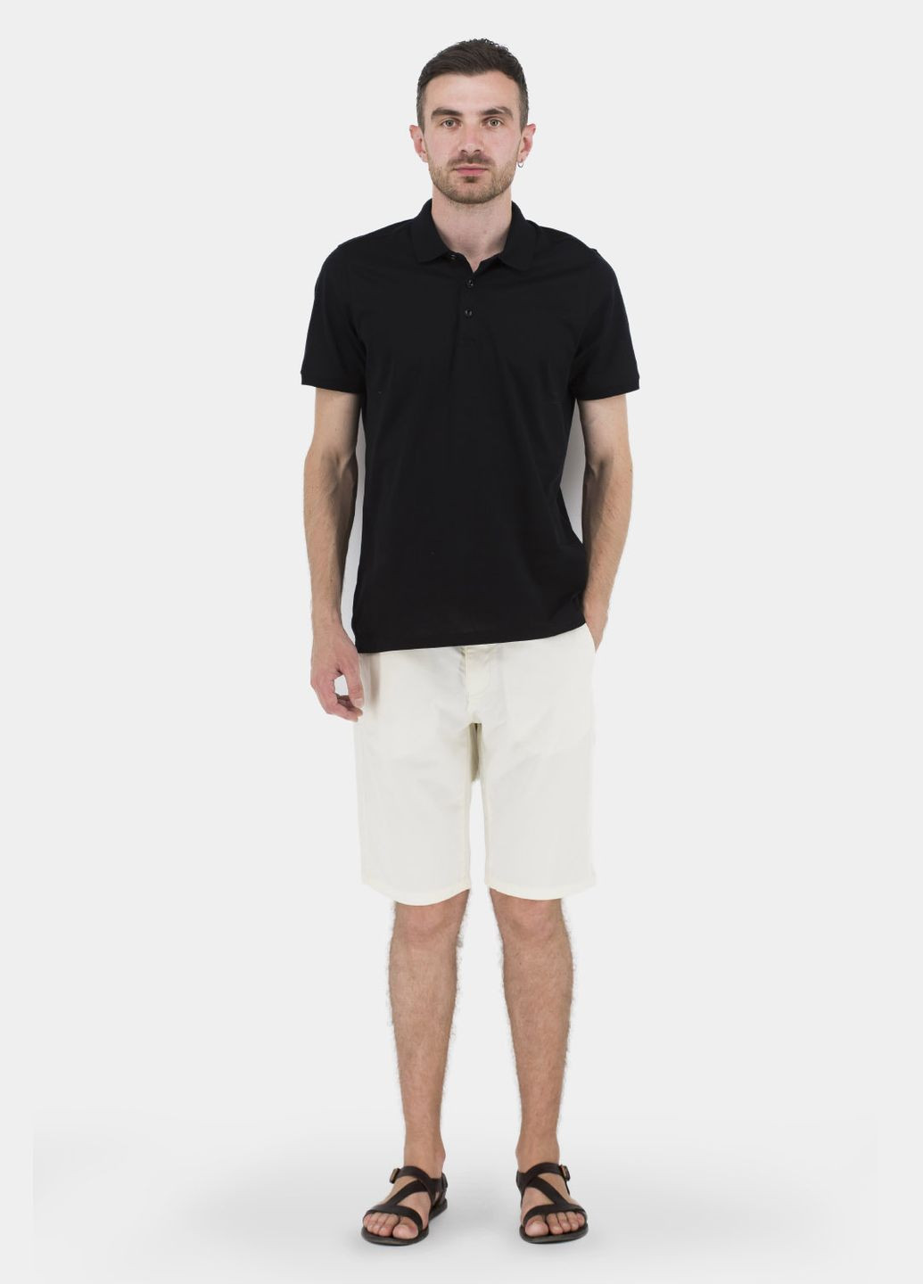 Чорна чоловіче літнє поло з коротким рукавом, однотонне з ґудзиками (, ), 32279 Buke