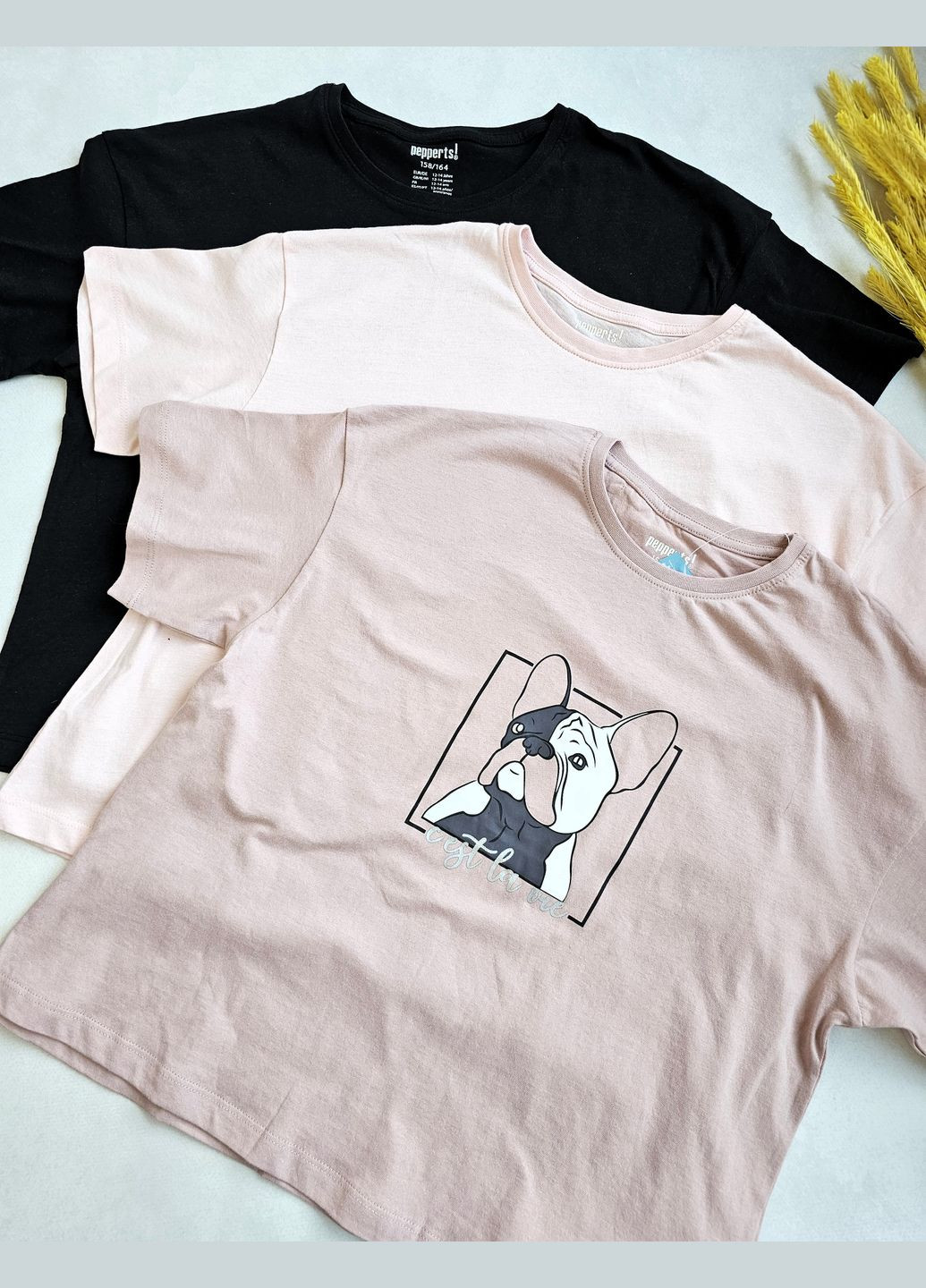 Бежевая летняя набор детских футболок 3 шт для девочек ! Pepperts Футболка