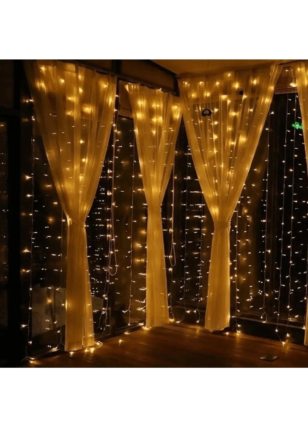 Світлодіодна кімнатна внутрішня гірлянда штора водоспад на вікно з роботою від мережі 3х2 м 240LED (478668-Prob) Тепла біла Unbranded (308133591)