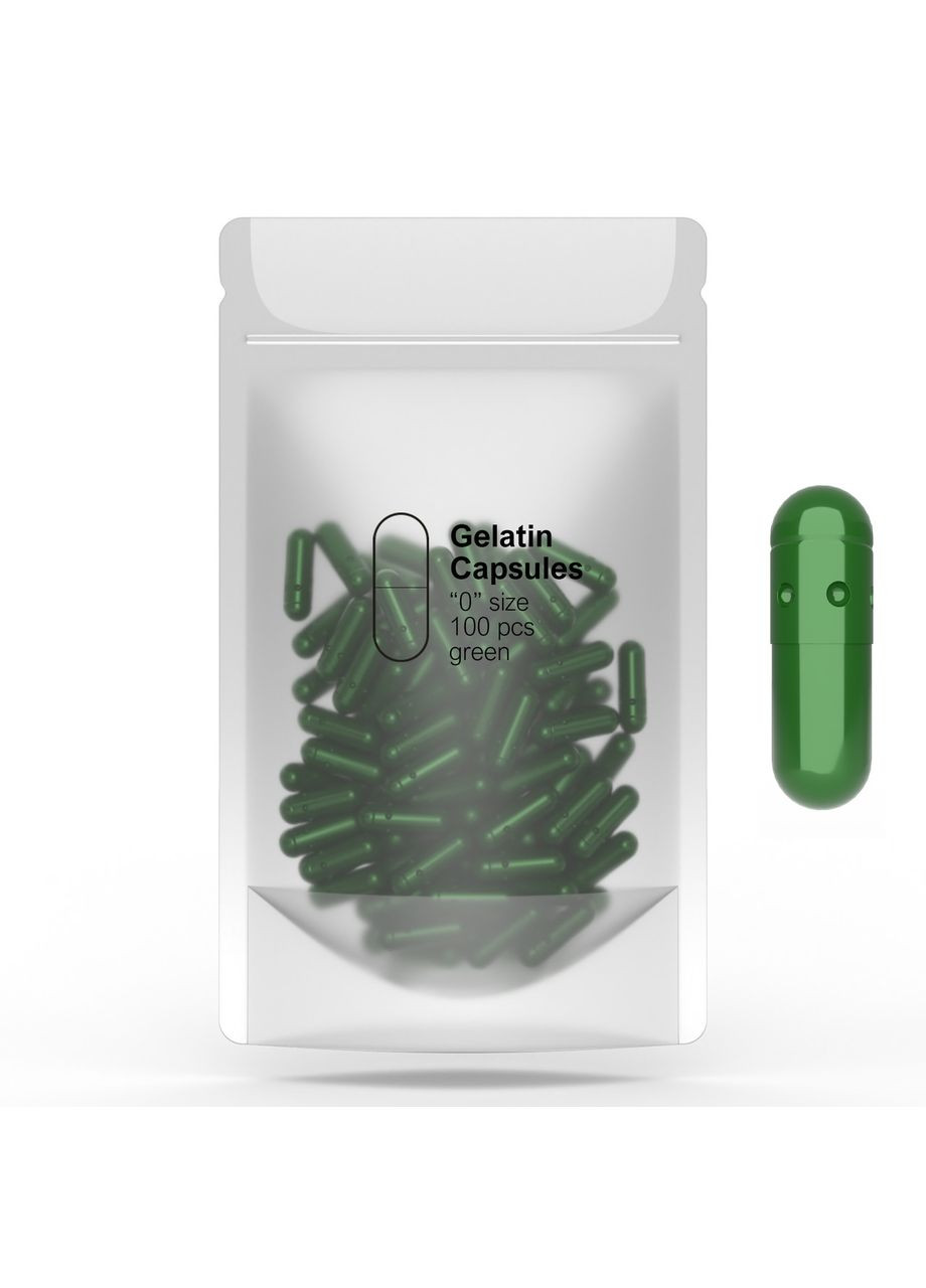 Капсулы желатиновые "0" зеленые пустые 100 шт. 0,68 мл. твердые Желатиновые капсулы для лекарств China (280931296)