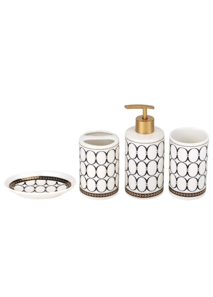 Набір для ванної кімнати 4 предмети кераміка 9190-013 білий із візерунком No Brand (346152529)