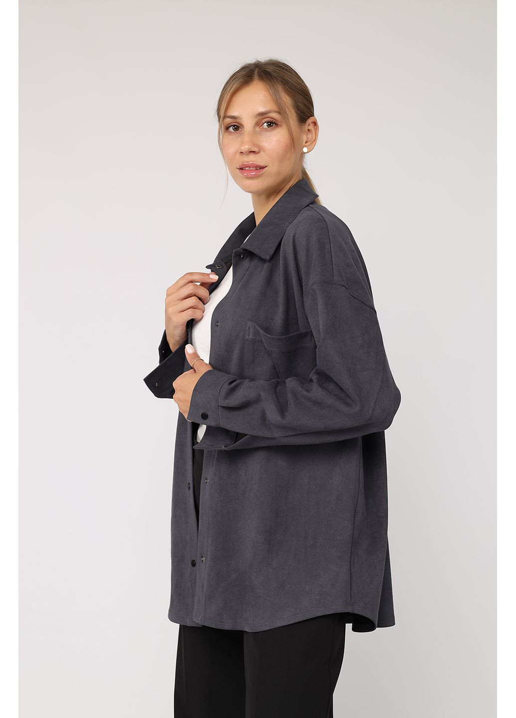 Жіноча сорочка з довгим рукавом колір темно-сірий ЦБ-00282916 Yuki (361305111)