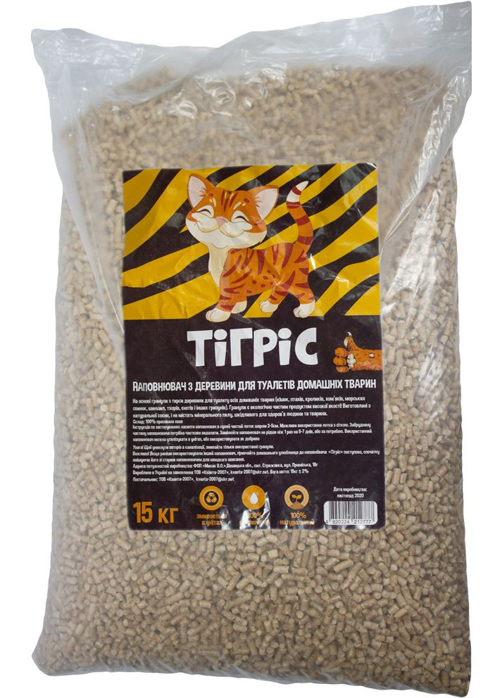 Наповнювач для котячих туалетів деревний 15 кг (4820224212777) Тігріс (311216182)