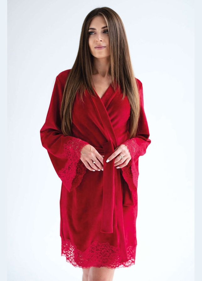 Велюровый халат с кружевом Shato 1930 red (284347475)