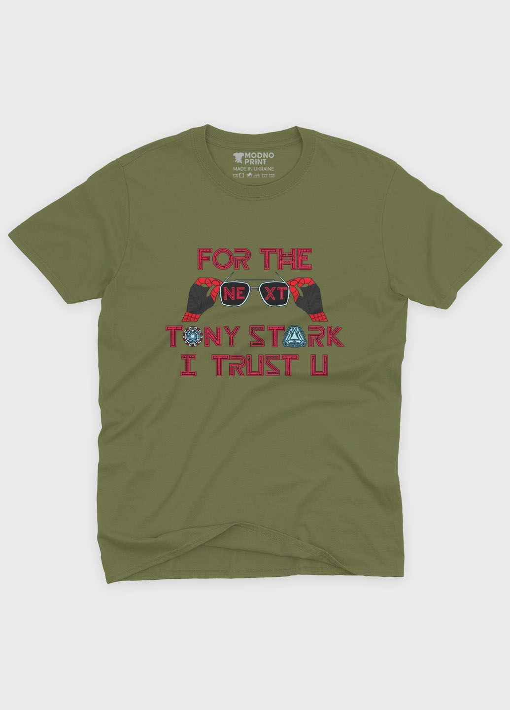 Хаки (оливковая) летняя женская футболка с принтом супергероя - железный человек (ts001-1-hgr-006-016-018-f) Modno