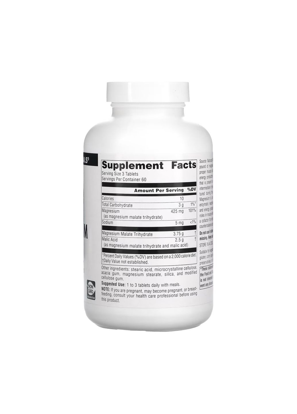 Магний Малат 1250 мг 180 табл диетическая добавка для энергии и мышц поддержка здоровья Source Naturals (368977137)