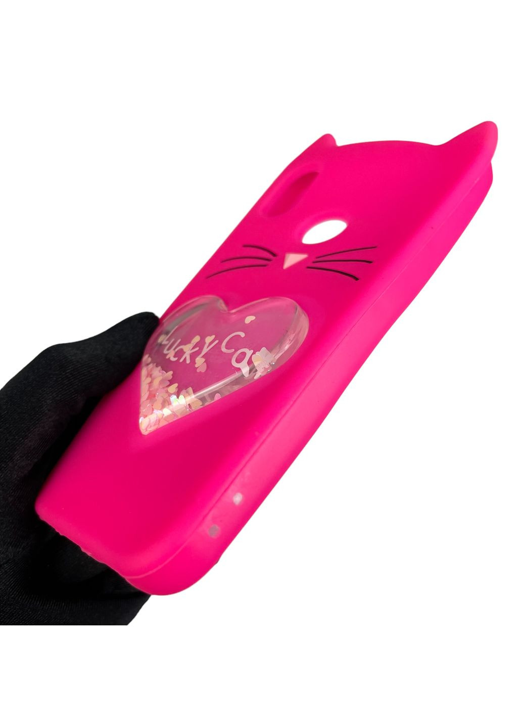 Чохол для Redmi Note 6 дитячий 3д у формі котика переливашка серце на сяомі редмі нот 6 малиновий Xiaomi (366020365)