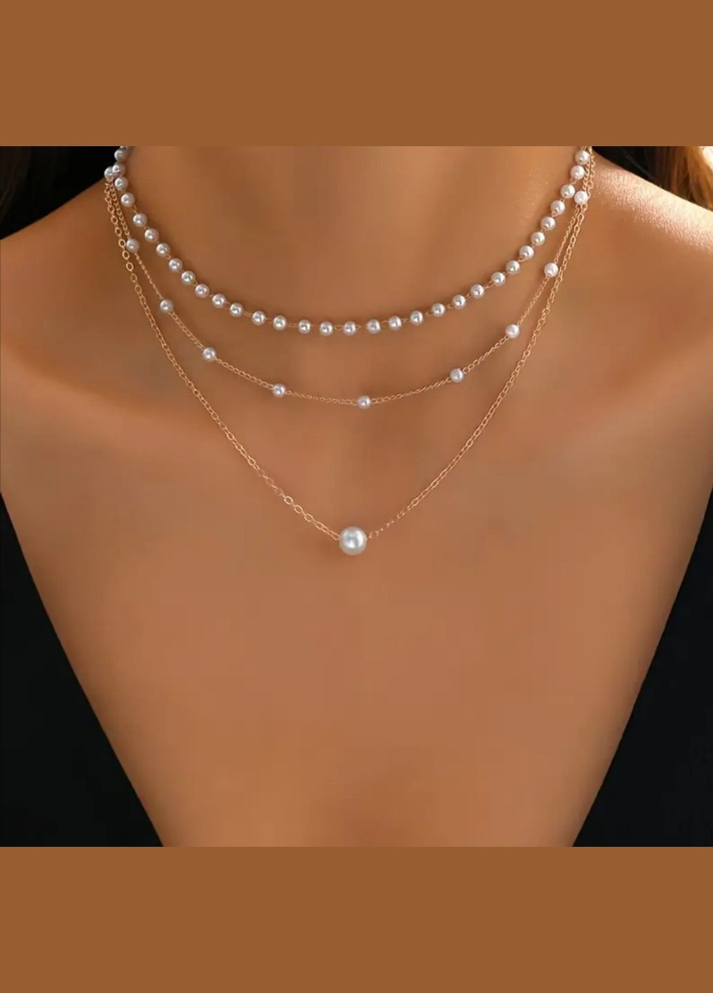 Многослойный ожерелье с бусинами искусственного жемчуга в золотом цвете. No Brand (315932393)