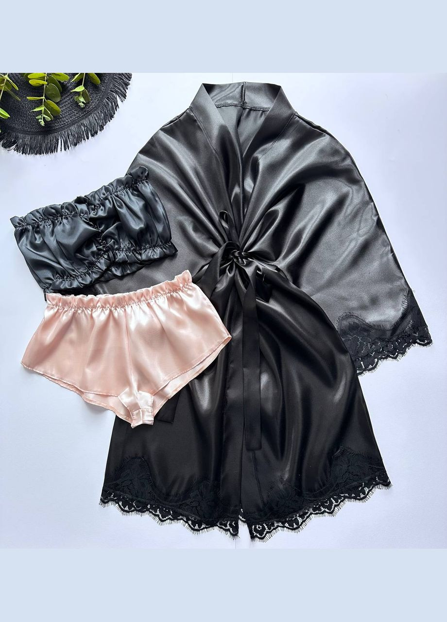 Золотий демісезонний піжамний комплект, з халатом Exclusive