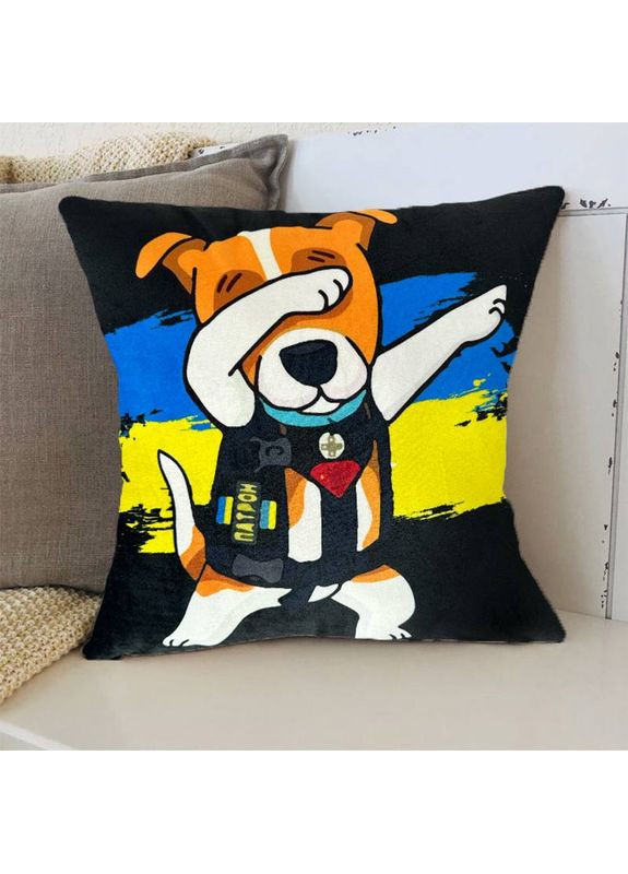 Подушка патриотическая 3D "Пес Патрон" 2718_E 12761 50х50 см черная FlexDress (368783752)