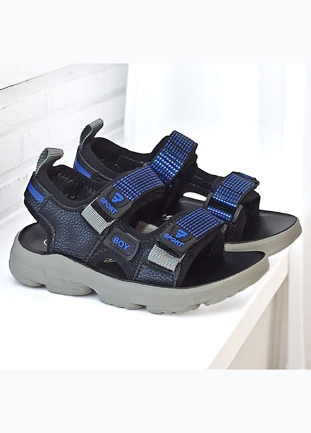 Черные спортивные, повседневные, пляжные открытые спортивные босоножки сандалии на липучках для мальчика Boyang на липучке