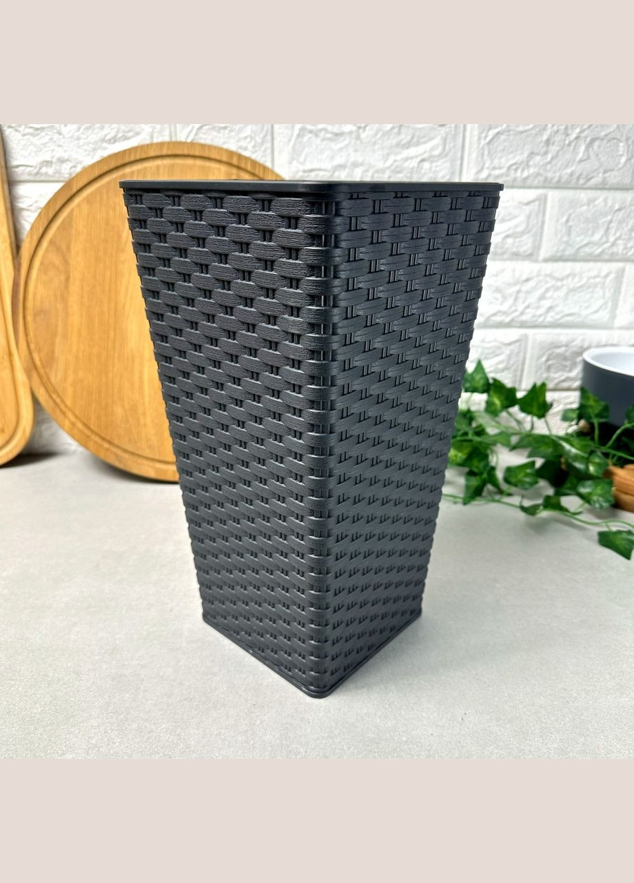 Кашпо ротанг для комнатных кустов 22*22*42см 7л, Квадро Ротанг Гранит Алеана (365815026)