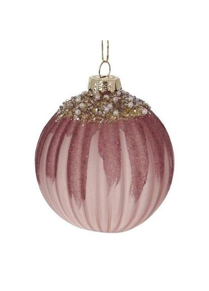 Кулі новорічні скляні 8 см набір 5 шт. 12908, пудровий, прикраси на ялинку, ялинкові іграшки Flora (360639390)
