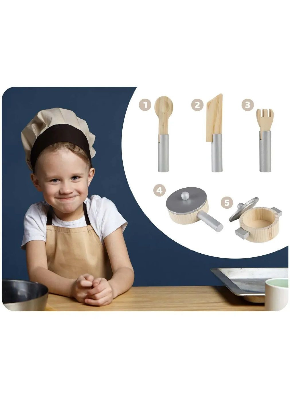 Дитяча іграшкова дерев'яна кухня ігровий набір із посудом для дітей дівчаток хлопчиків 85х60х30 см (477145-Prob) Біла Unbranded (294908243)