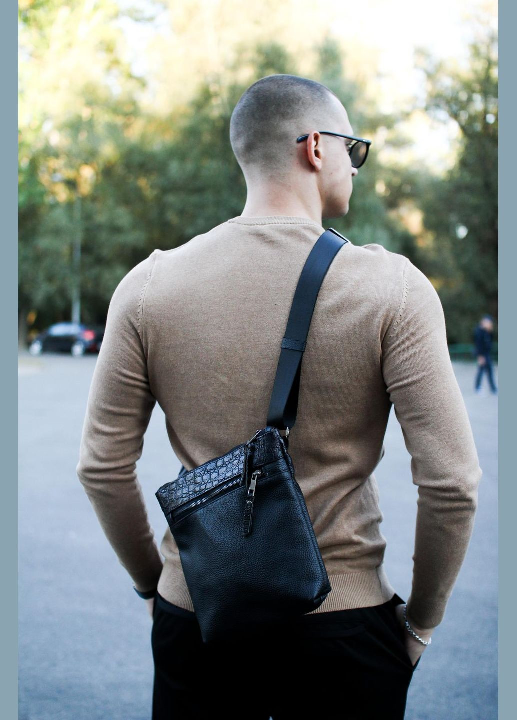 Сумка-мессенджер из натуральной кожи, сумка через плечо мужская (черная) EX-022 SKILL (347628847)