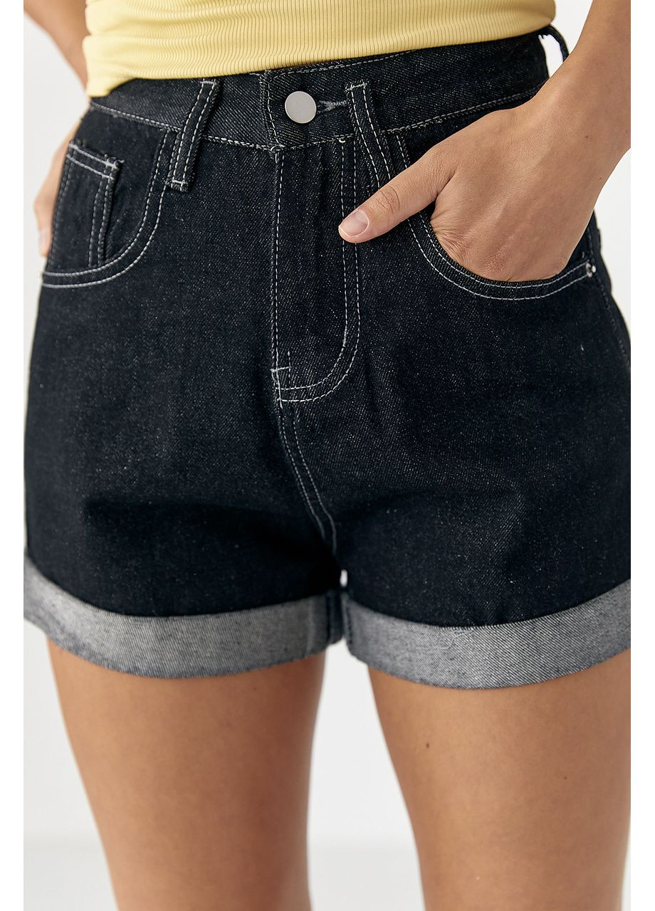 Женские джинсовые подкатанные шорты - черный цвет Lurex (353306177)