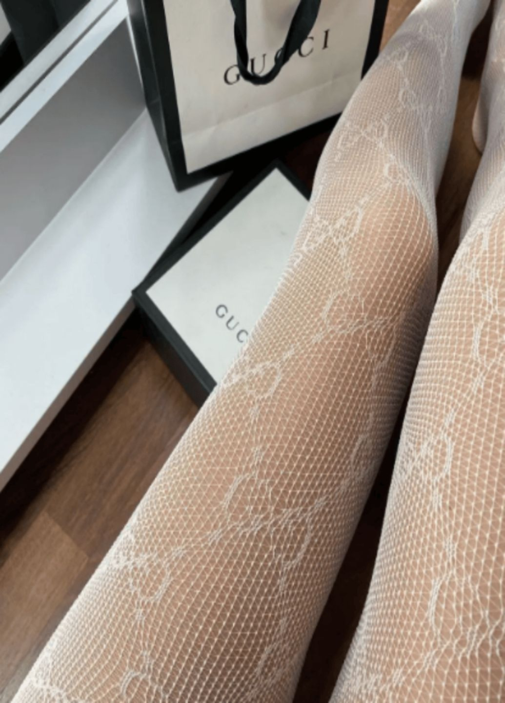 Белые сетчатые колготки с узором женские на осень Стильные колготки с узором в стиле гуччи OneSize No Brand (366448607)