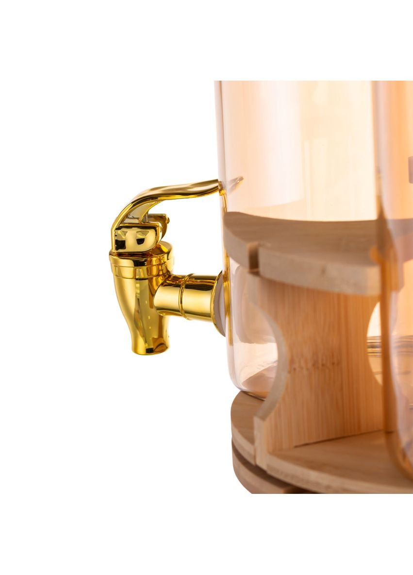 Лимонадниця скляна 3в1 на підставці із золотими кранами 5,5 л для подачі напоїв та соків з краном ProDobro (364189440)