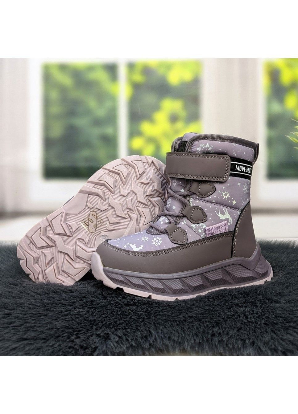 Сиреневые повседневные зимние ботинки дутики зимние детские для девочки Biki