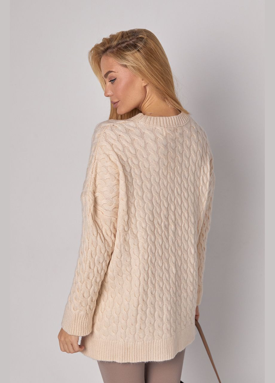 Кремовый демисезонный теплый вязаный джемпер с косичками джемпер No Brand