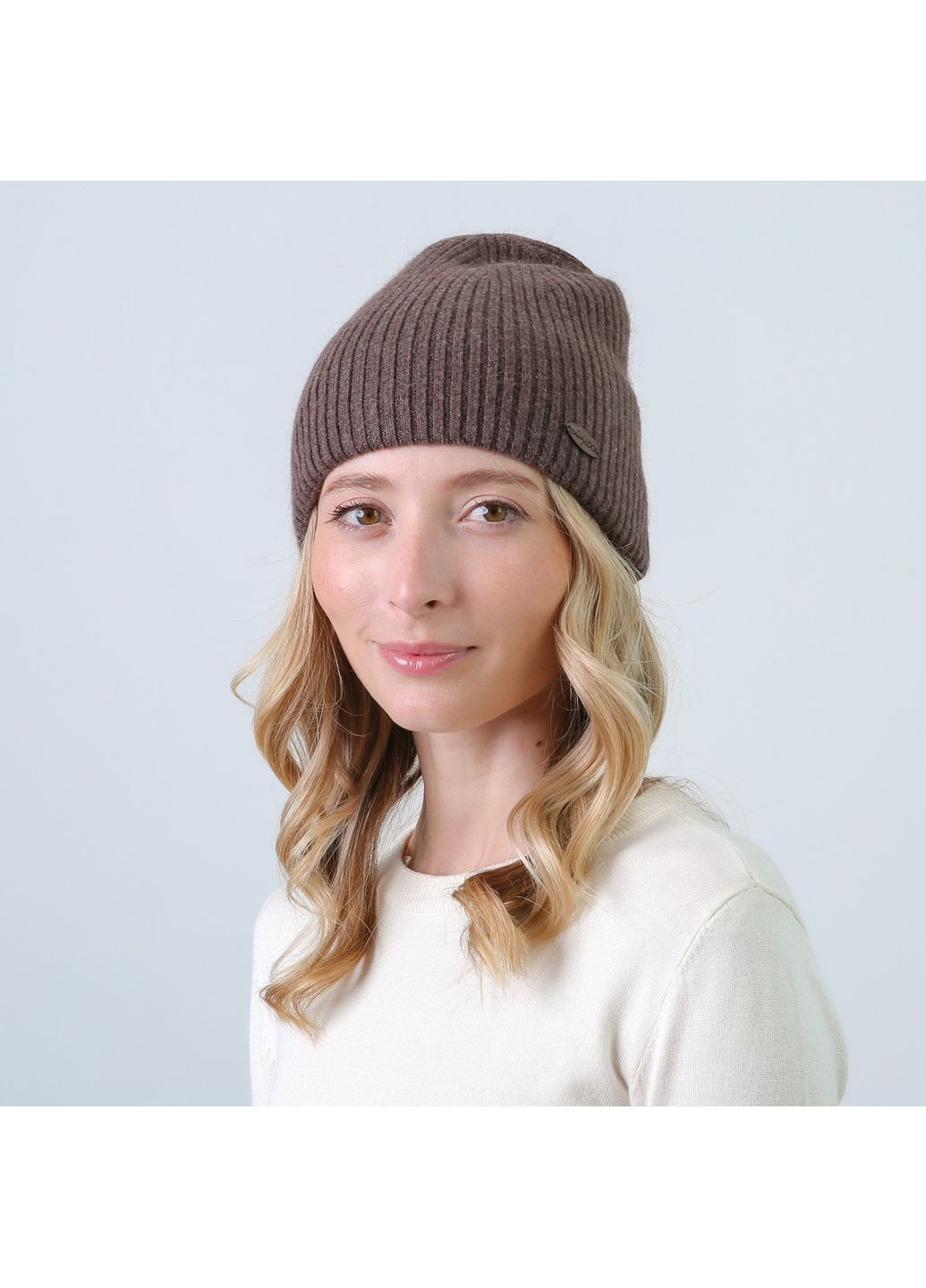 Шапка біні жіноча вовна коричнева ЯРЕМА LuckyLOOK 857-643 (350197161)