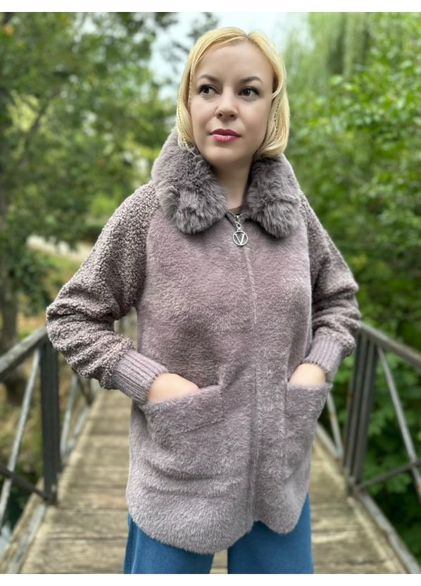 Розово-коричневая женская куртка из шерсти альпака с воротником Value Plus